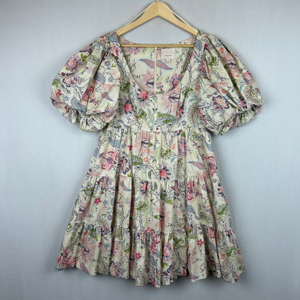 Cinq à Sept Ethel Paisley Puff Sleeve Babydoll Dress Celeste Floral Women's 8